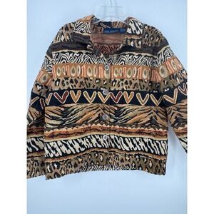 Jane Ashley Tapestry Jacket Women's Medium Earth Tone Patterned‎ Button Up